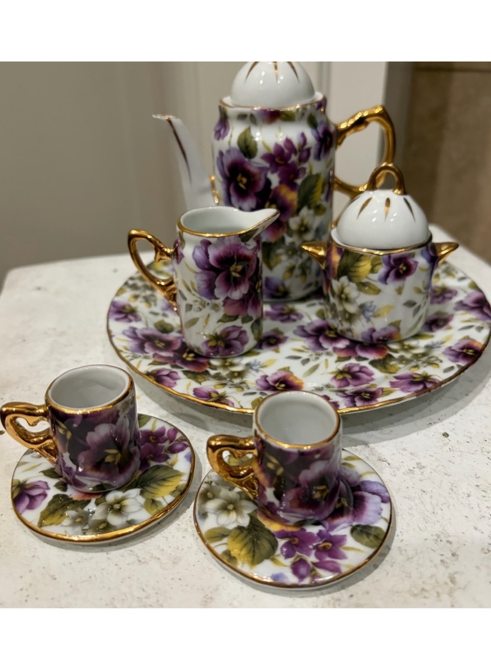 Formalities by Baum Bros Pansy Tea Set with Gold Accents 10 piece Set